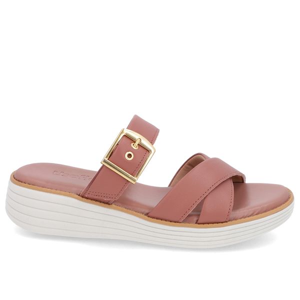 Tamanco Salto Plataforma Couro Rosa Fivela 37