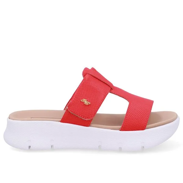 Tamanco Salto Plataforma Couro Vermelho Fecho-Flex 39