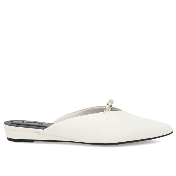 Mule Off-White Bico Fino Couro Salto Anabela 35