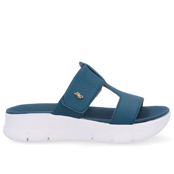 Tamanco Salto Plataforma Couro Azul Fecho-Flex 37