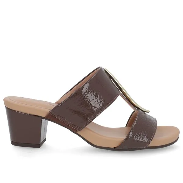 Tamanco Salto Bloco Couro Marrom Chocolate Enfeite 36