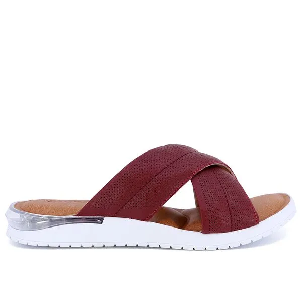 Tamanco Slide Couro Vermelho Tira Cruzada 37