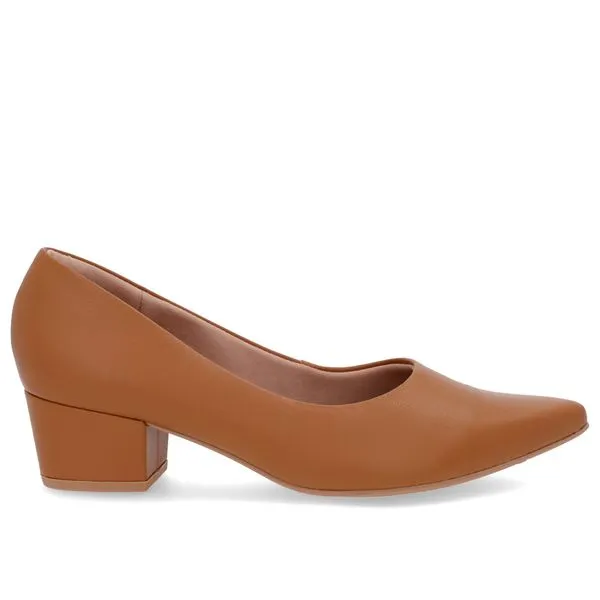 Scarpin Bico Fino Couro Marrom Salto Bloco 35