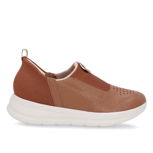 Tênis Casual Marrom Couro Detalhe Elastano 39
