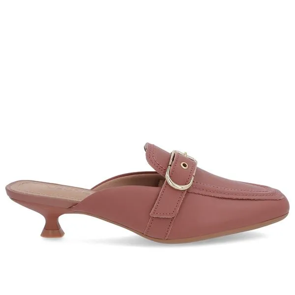 Mule Rosa Couro Salto Kitten Fivela 33