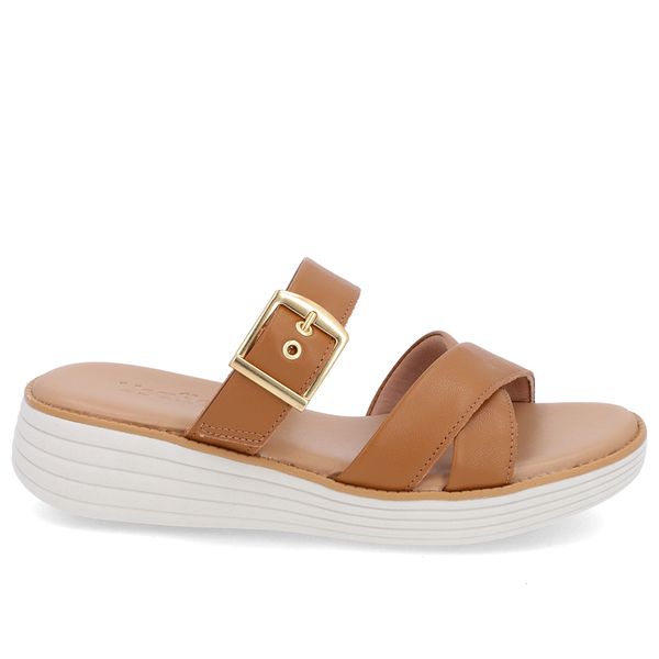 Tamanco Salto Plataforma Couro Marrom Fivela 39
