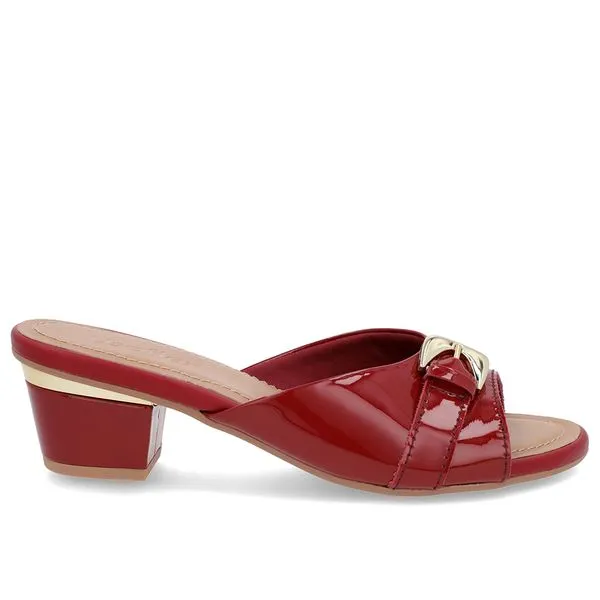 Tamanco Vermelho Couro Enfeite 39