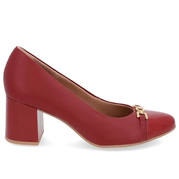 Scarpin Salto Bloco Couro Vermelho Detalhe Verniz 33