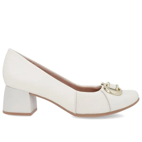 Scarpin Couro Off-White Salto Bloco Médio 41
