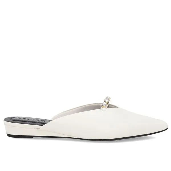 Mule Off-White Bico Fino Couro Salto Anabela 38