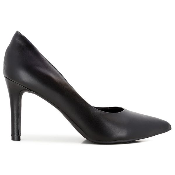 Scarpin Preto Salto Alto Couro Bico Fino 36