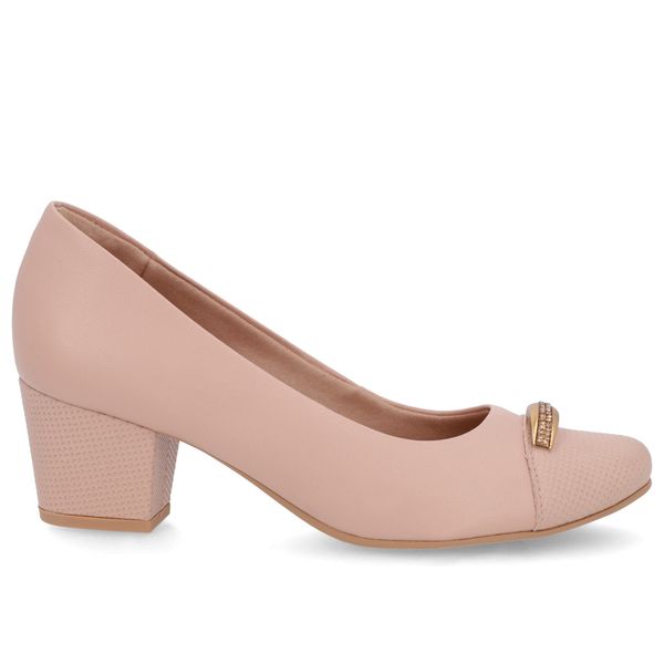Scarpin Couro Rosa Salto Bloco Brilho 35