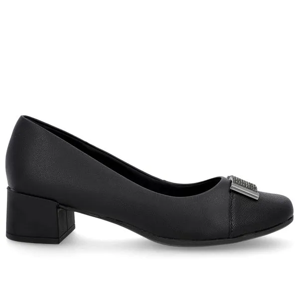 Scarpin Preto Couro Bico Quadrado Enfeite 37