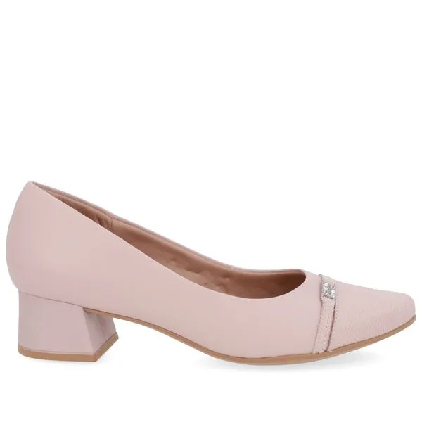 Scarpin Couro Rosa Salto Bloco Bico Redondo 40