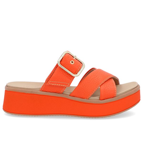 Tamanco Plataforma Couro Laranja Fivela 34