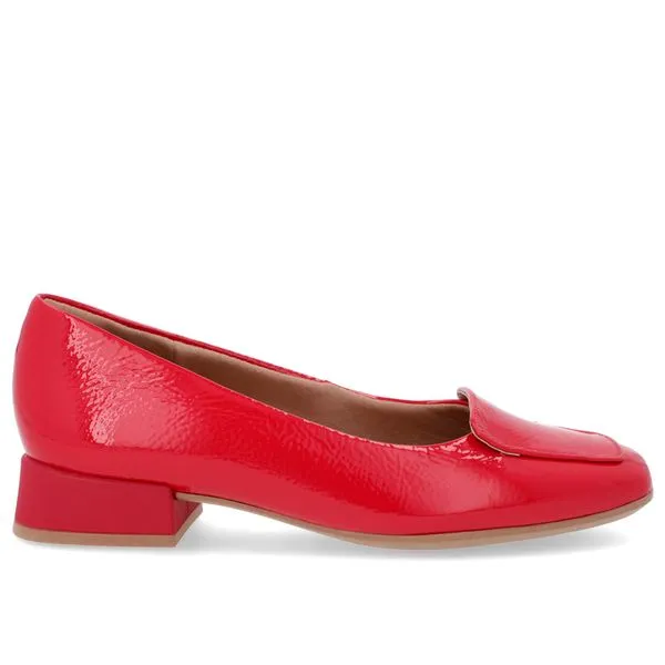 Scarpin Bico Quadrado Verniz Vermelho Salto Bloco 35