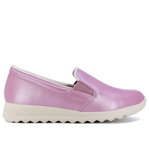 Tênis Slip On Couro Rosa Perolado Elástico Lateral 40