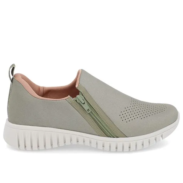 Tênis Slip On Verde Elastano Zíper 37
