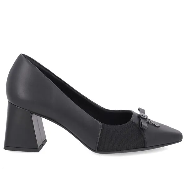 Scarpin Couro Preto Salto Bloco Pingente 39