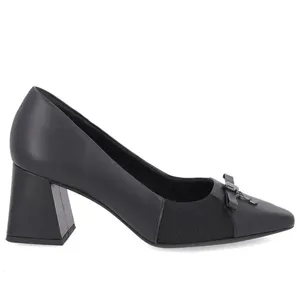 Scarpin Couro Preto Salto Bloco Pingente 39
