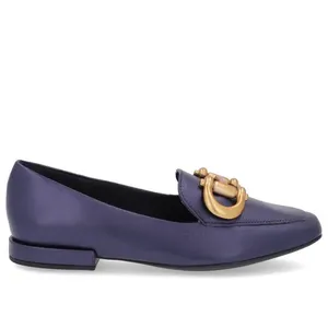 Loafer Azul Couro Básico Enfeite Escovado 33