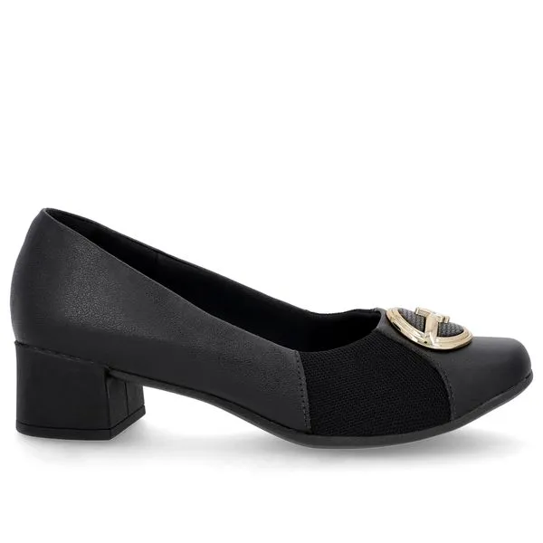 Scarpin Preto Couro Detalhe Tecido Enfeite 39