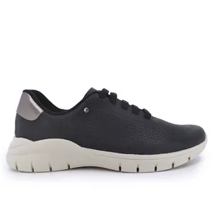 Tênis Casual Preto Couro Detalhe Laser 34
