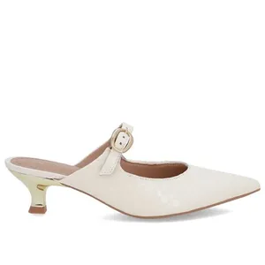 Mule Branca Marfim Verniz Croco Salto Kitten Tira 34