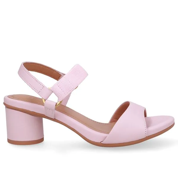 Sandália Salto Bloco Redondo Couro Rosa Tira Elástico 34