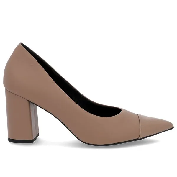 Scarpin Salto Bloco Couro Marrom Bico Fino Verniz 40