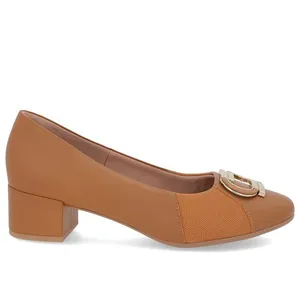 Scarpin Marrom Couro Lateral Tecido 33