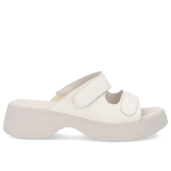 Tamanco Salto Plataforma Couro Branco Marfim Fecho-Flex 33