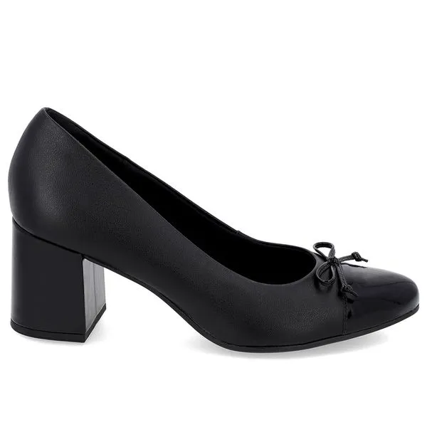 Scarpin Salto Bloco Couro Preto Bico Verniz 40