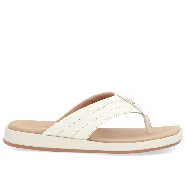 Chinelo Baixo Couro Branco Marfim Costura Enfeite 34