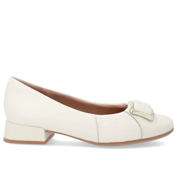 Scarpin Bico Quadrado Couro Branco Marfim Detalhe Tecido 33