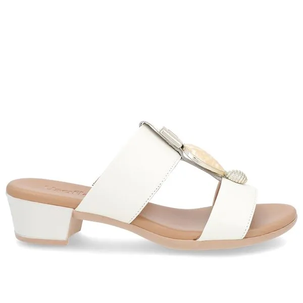 Tamanco Salto Bloco Off-White Couro Enfeite 41