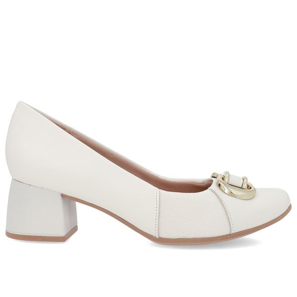 Scarpin Couro Off-White Salto Bloco Médio 35