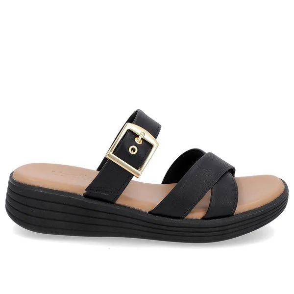Tamanco Salto Plataforma Couro Preto Fivela 33