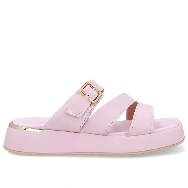 Tamanco Couro Rosa Detalhe Fivela 40