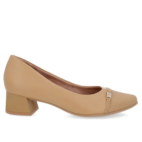 Scarpin Couro Marrom Salto Bloco Bico Redondo 40