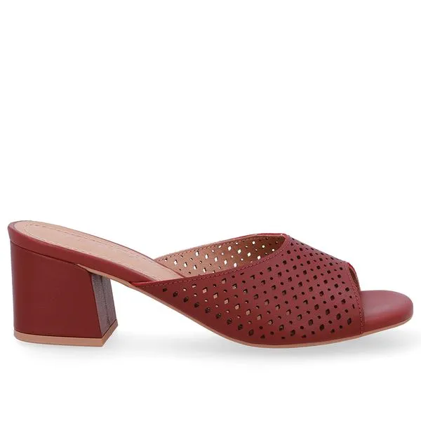 Tamanco Salto Bloco Couro Vermelho Laser 40
