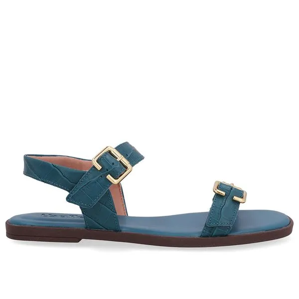Sandália Couro Croco Azul Detalhe Fivela 35