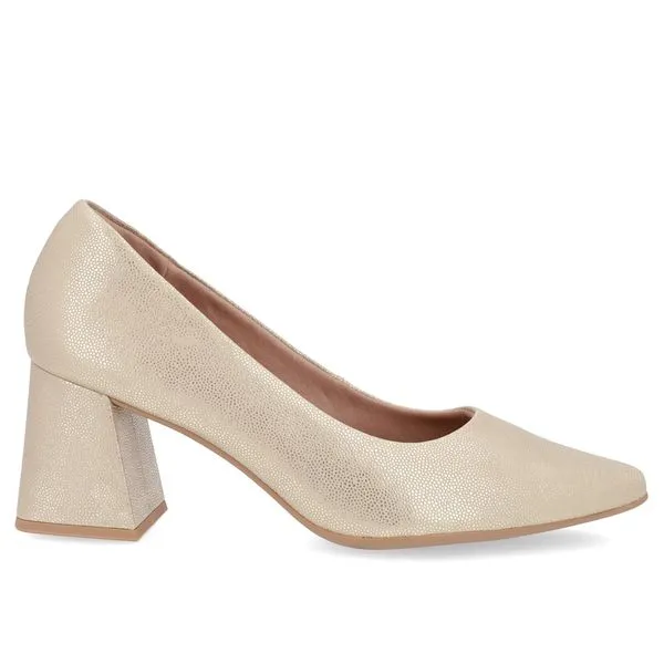 Scarpin Couro Arraia Dourado Bico Fino 36