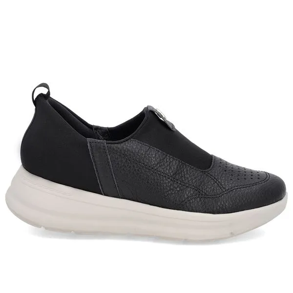 Tênis Casual Preto Couro Detalhe Elastano 35