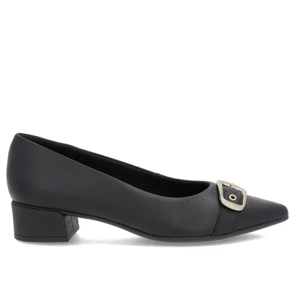 Scarpin Preto Couro Bico Fino Fivela 33