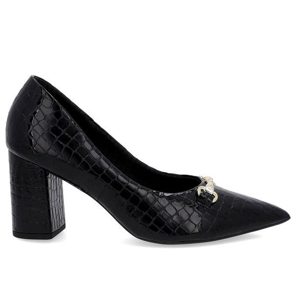 Scarpin Salto Bloco Verniz Preto Bridão Bico Fino 33