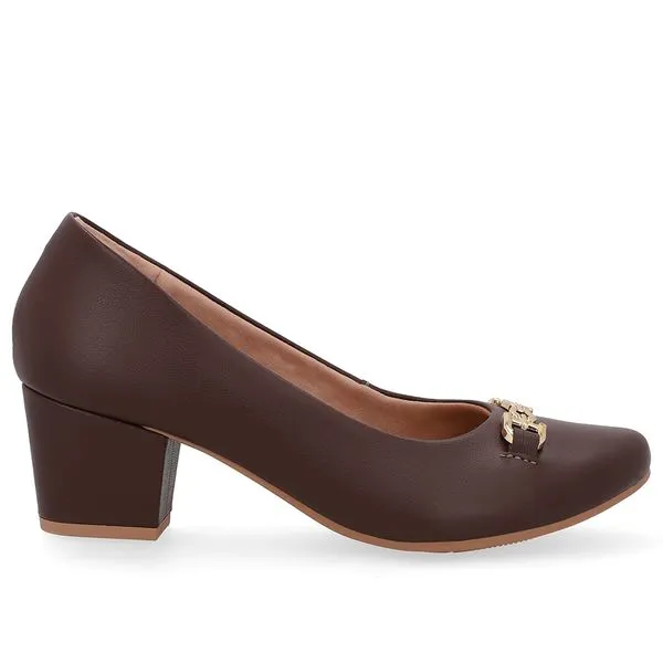 Scarpin Couro Marrom Pinhão Detalhe Bridão 38