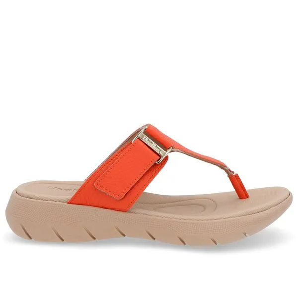 Chinelo Baixo Couro Laranja Ajuste Fecho-Flex 34