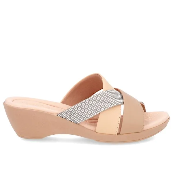 Tamanco Salto Anabela Couro Laranja Detalhe Strass 38