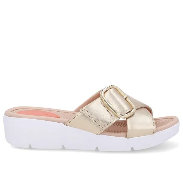 Tamanco Salto Plataforma Couro Dourado Fivela 33